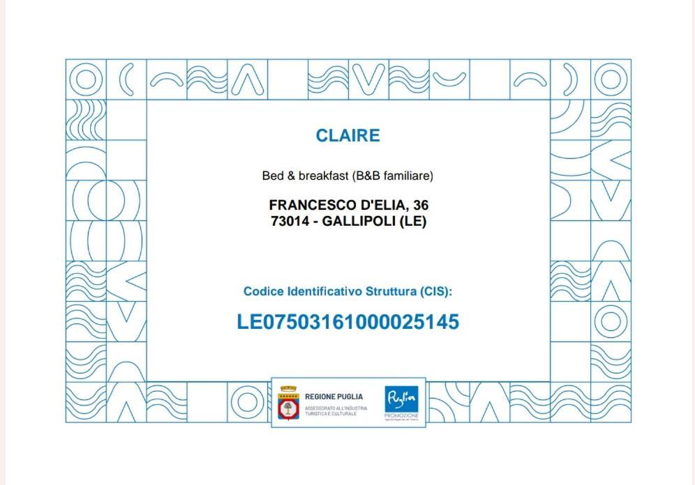 Claire Bed and Breakfast Gallipoli Eksteriør billede